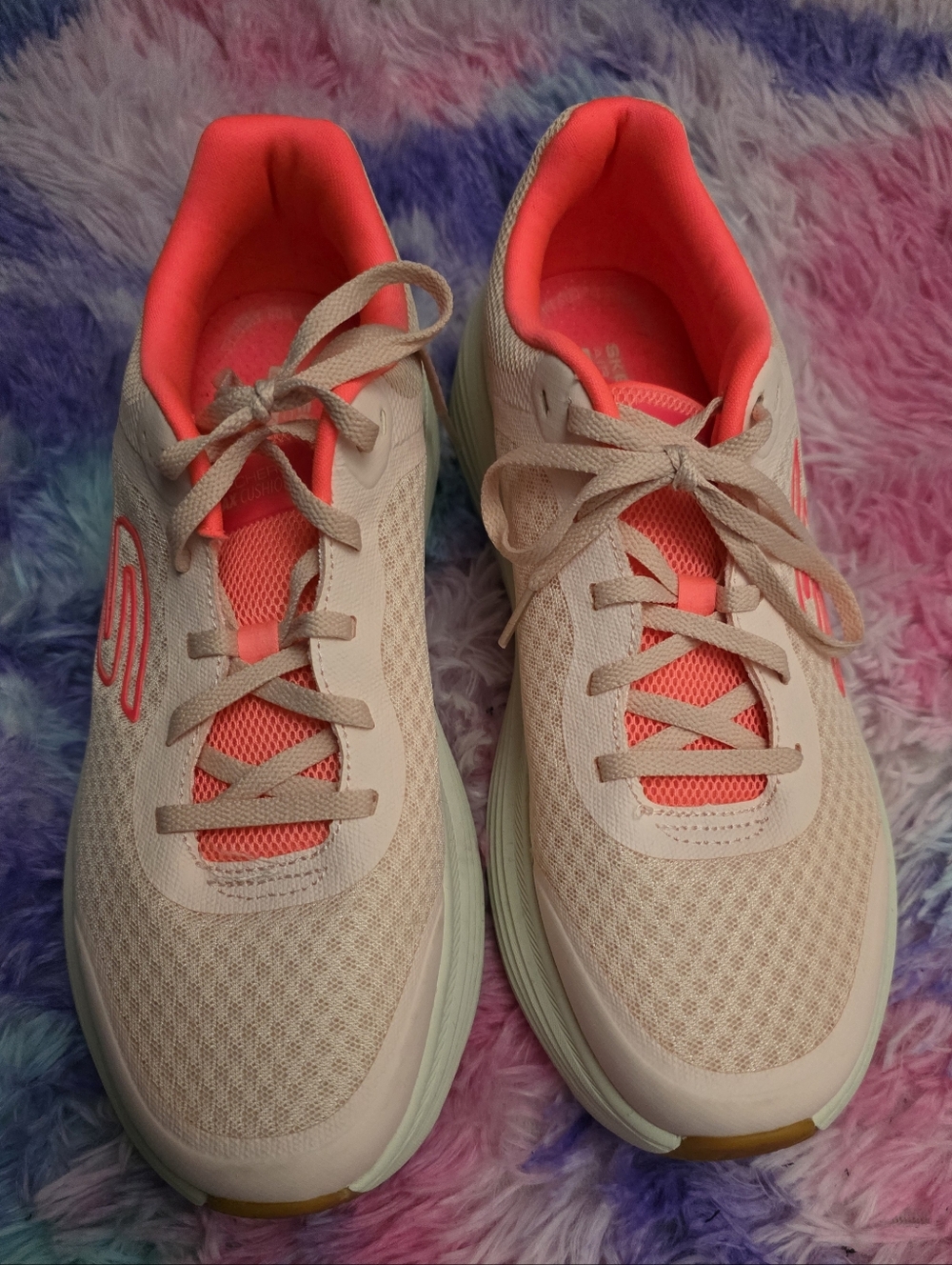 Skechers Light Pink Women's Athletic Sneakers with Neon Pink Accents - Picture 3 of 4